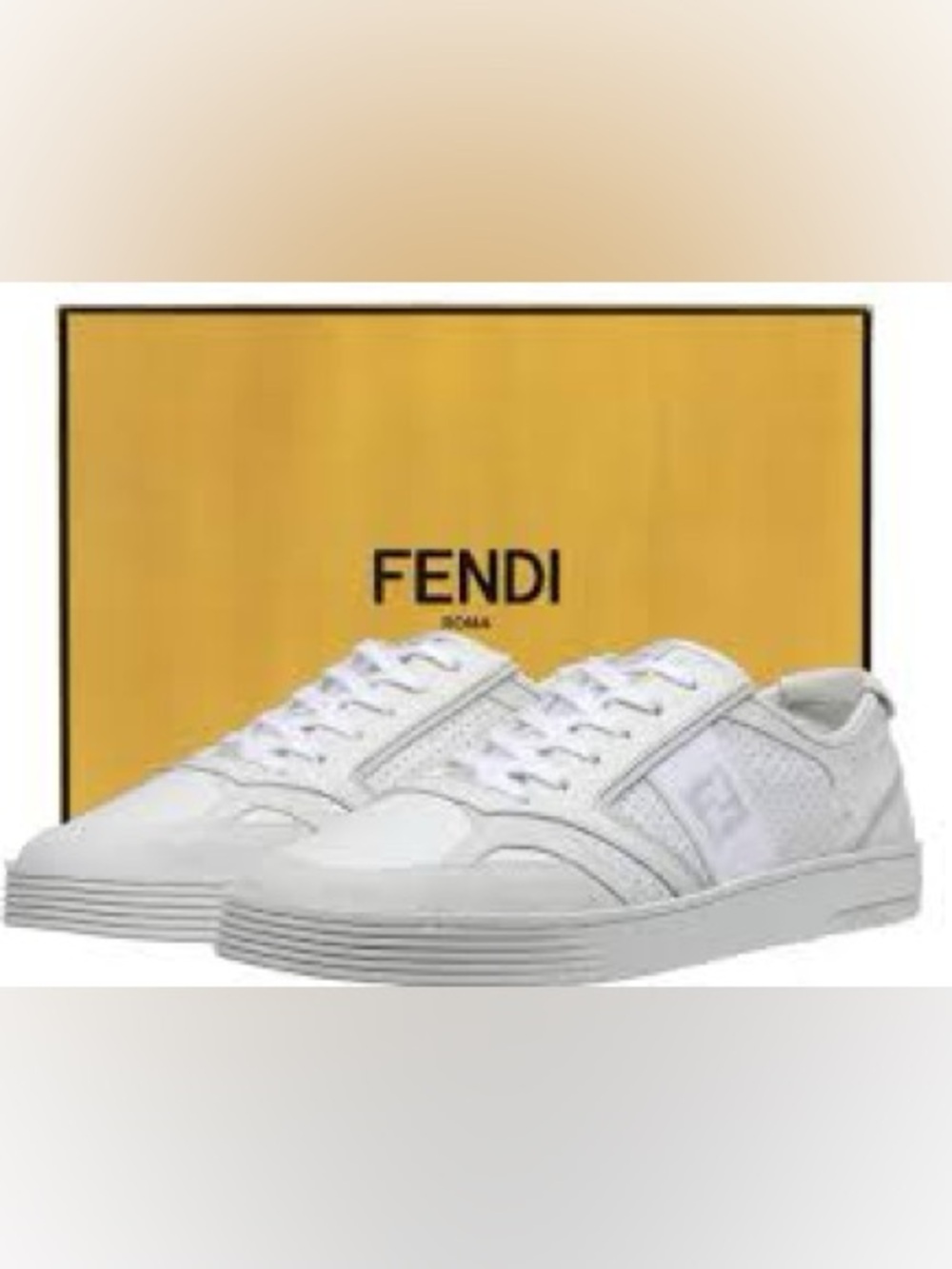 Fendi step white leather sneakers. Sz 5 men’s/ 
8/8.5 women’s